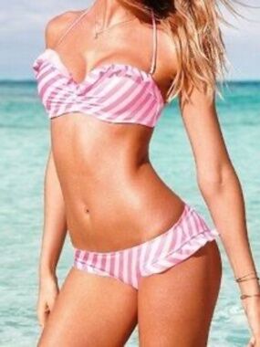 Victoria’s Secret Pink & White Striped Bikini Set Size S